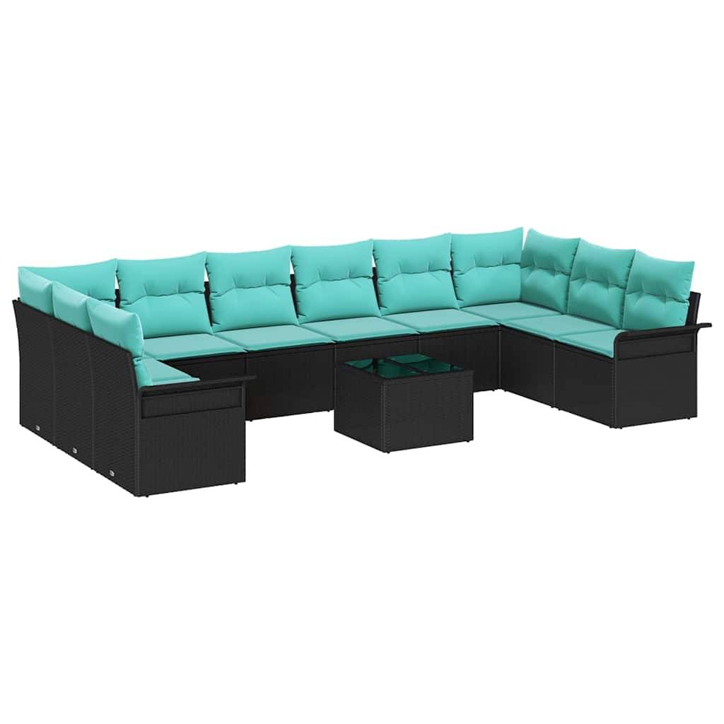vidaXL Gartensofa-set mit Kissen 11 pcs Schwarz Poly-Rattan