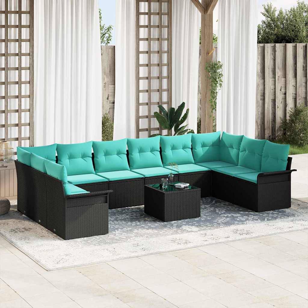 vidaXL Gartensofa-set mit Kissen 11 pcs Schwarz Poly-Rattan