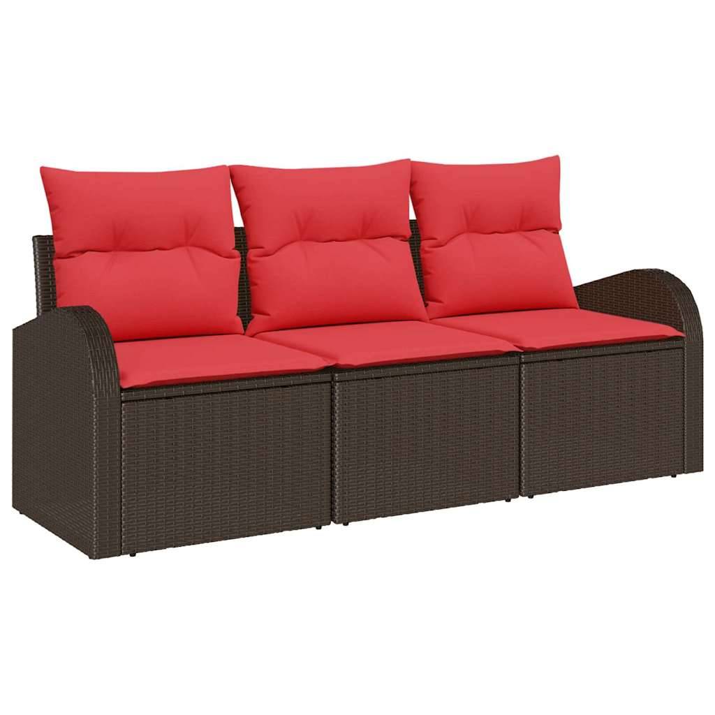 vidaXL Garten-Sofa-Set mit Speicher 3 pcs Braun und Rot Poly Rattan