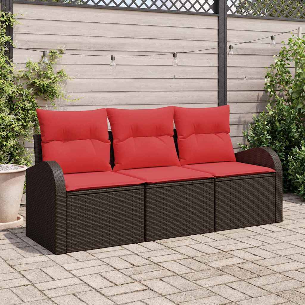 vidaXL Garten-Sofa-Set mit Speicher 3 pcs Braun und Rot Poly Rattan