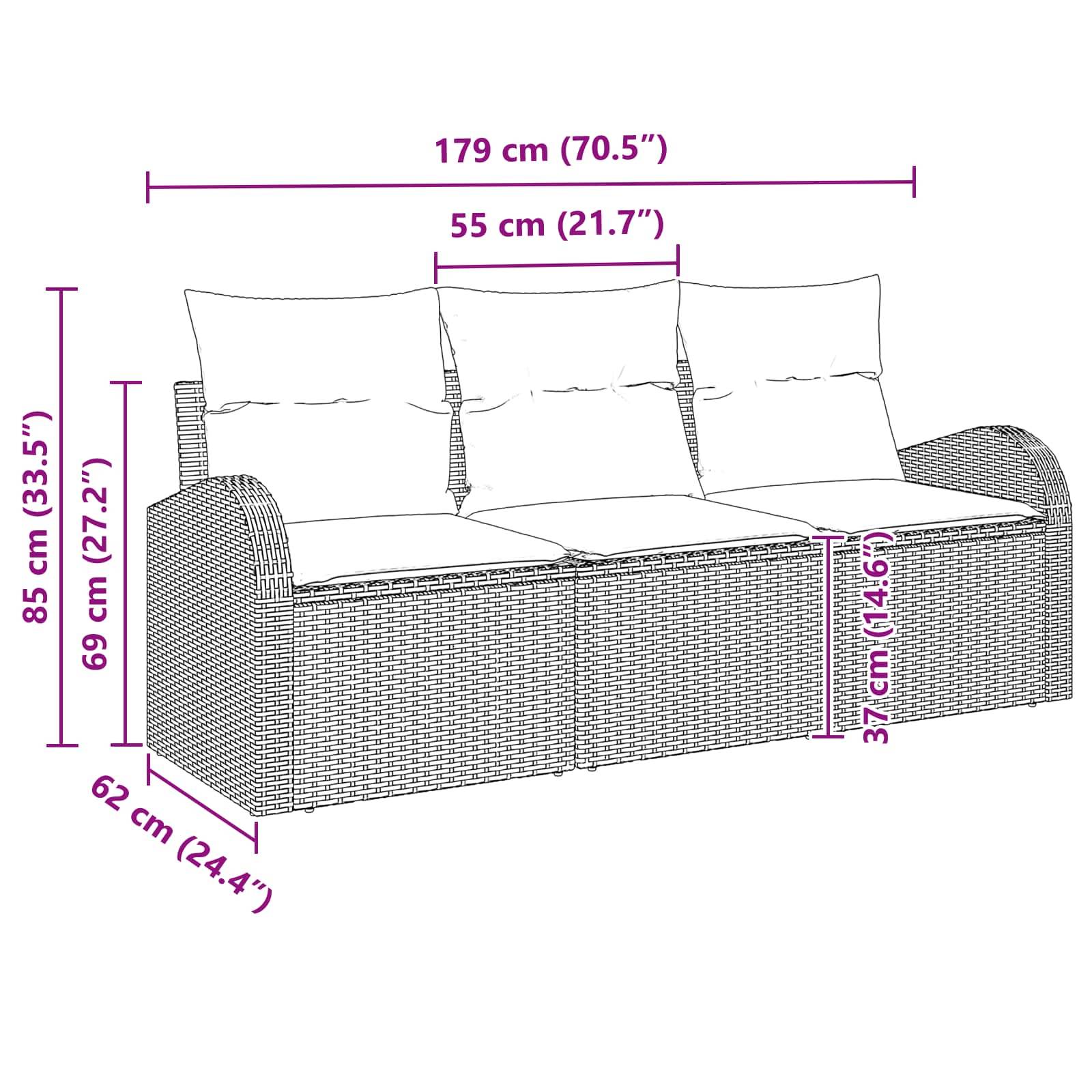 vidaXL Garten-Sofa-Set 3 pcs Schwarz und Türkis Poly Rattan