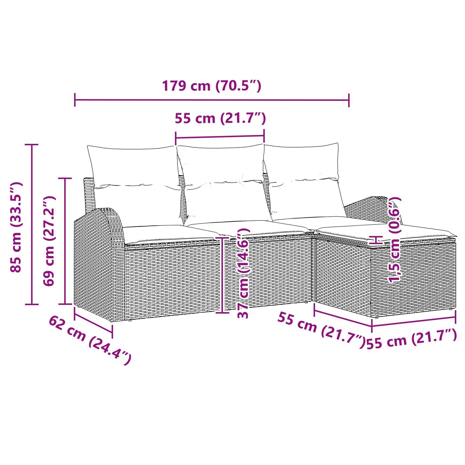 vidaXL Gartensofa-set Braun Poly-Rattan