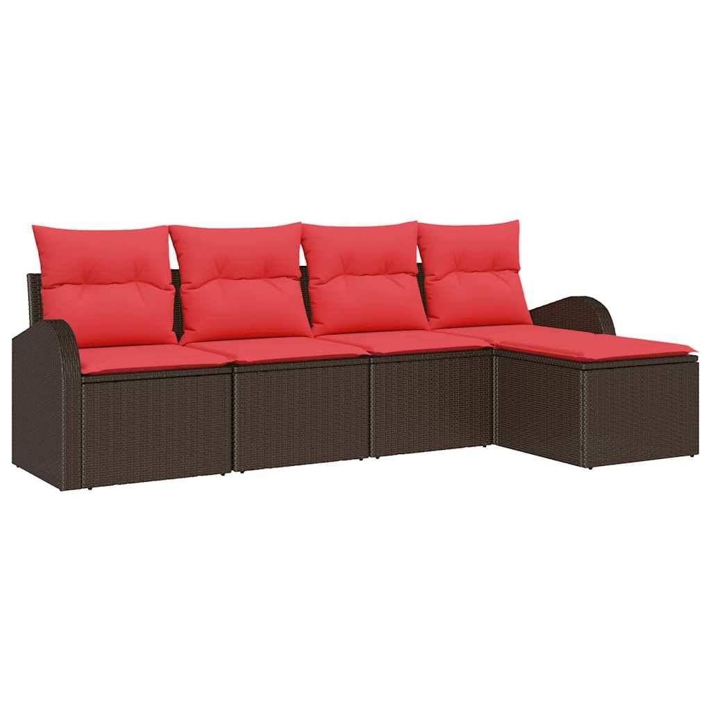 vidaXL Sofa Set mit Kissen 5 pcs Braun und Rot Poly-Rattan