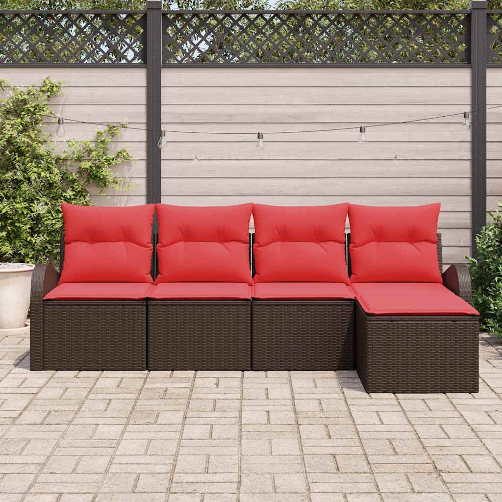 vidaXL Sofa Set mit Kissen 5 pcs Braun und Rot Poly-Rattan