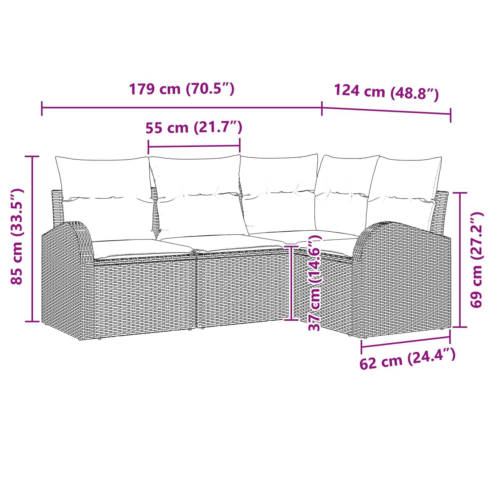 vidaXL Gartensofa-set mit Kissen 4 pcs Schwarz und Türkis Poly-Rattan