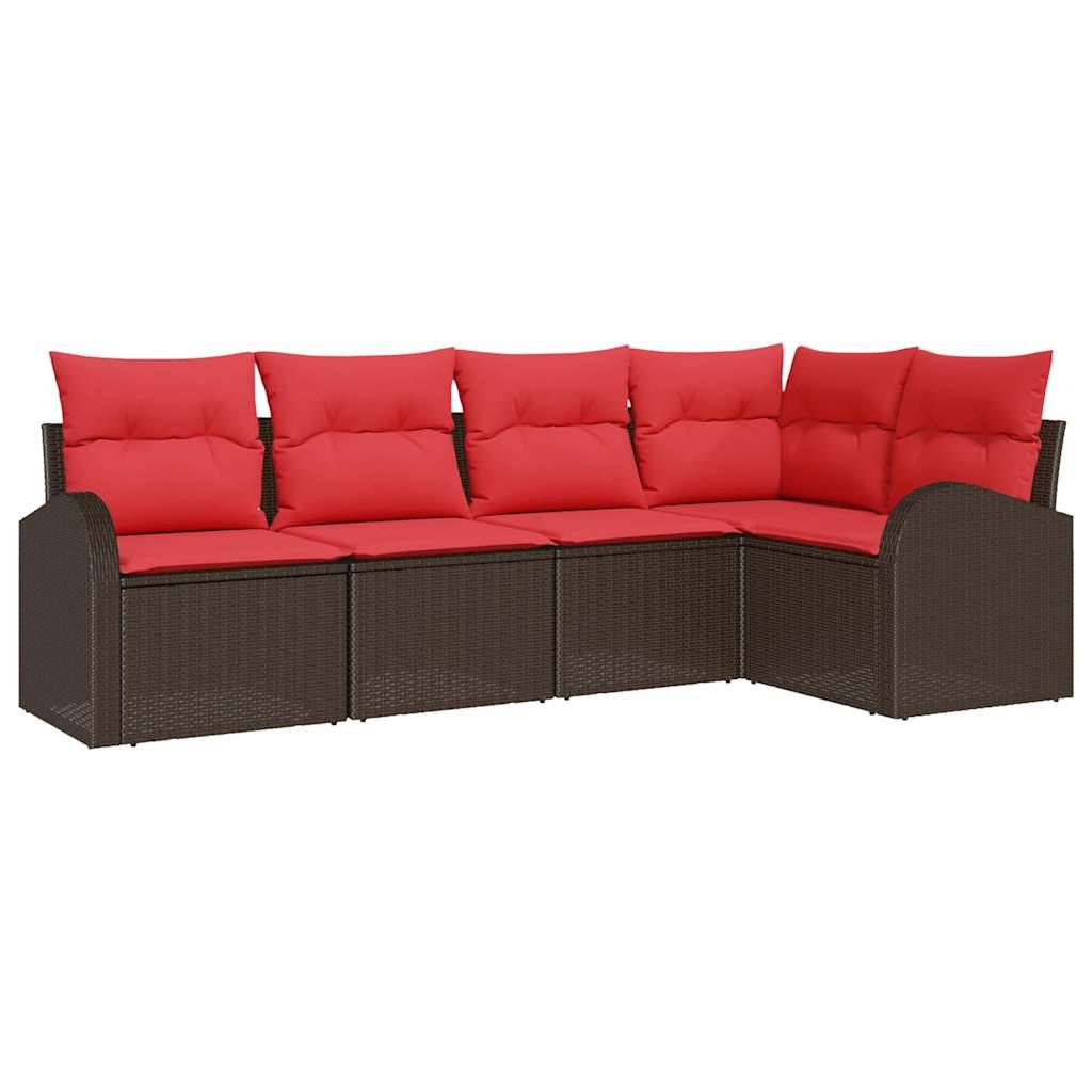 vidaXL Gartensofa-set mit Kissen 5 pcs Braun und Rot Poly-Rattan