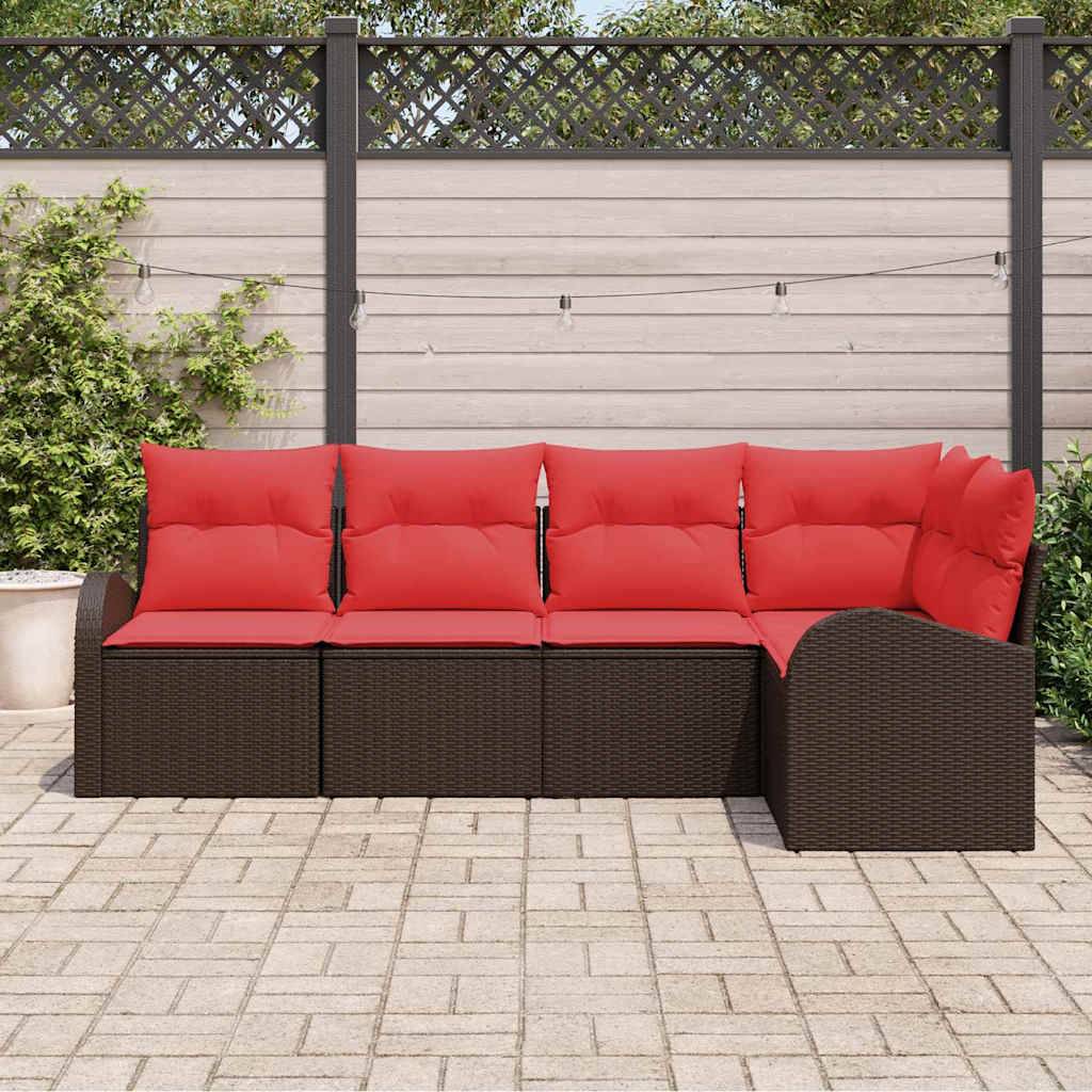 vidaXL Gartensofa-set mit Kissen 5 pcs Braun und Rot Poly-Rattan