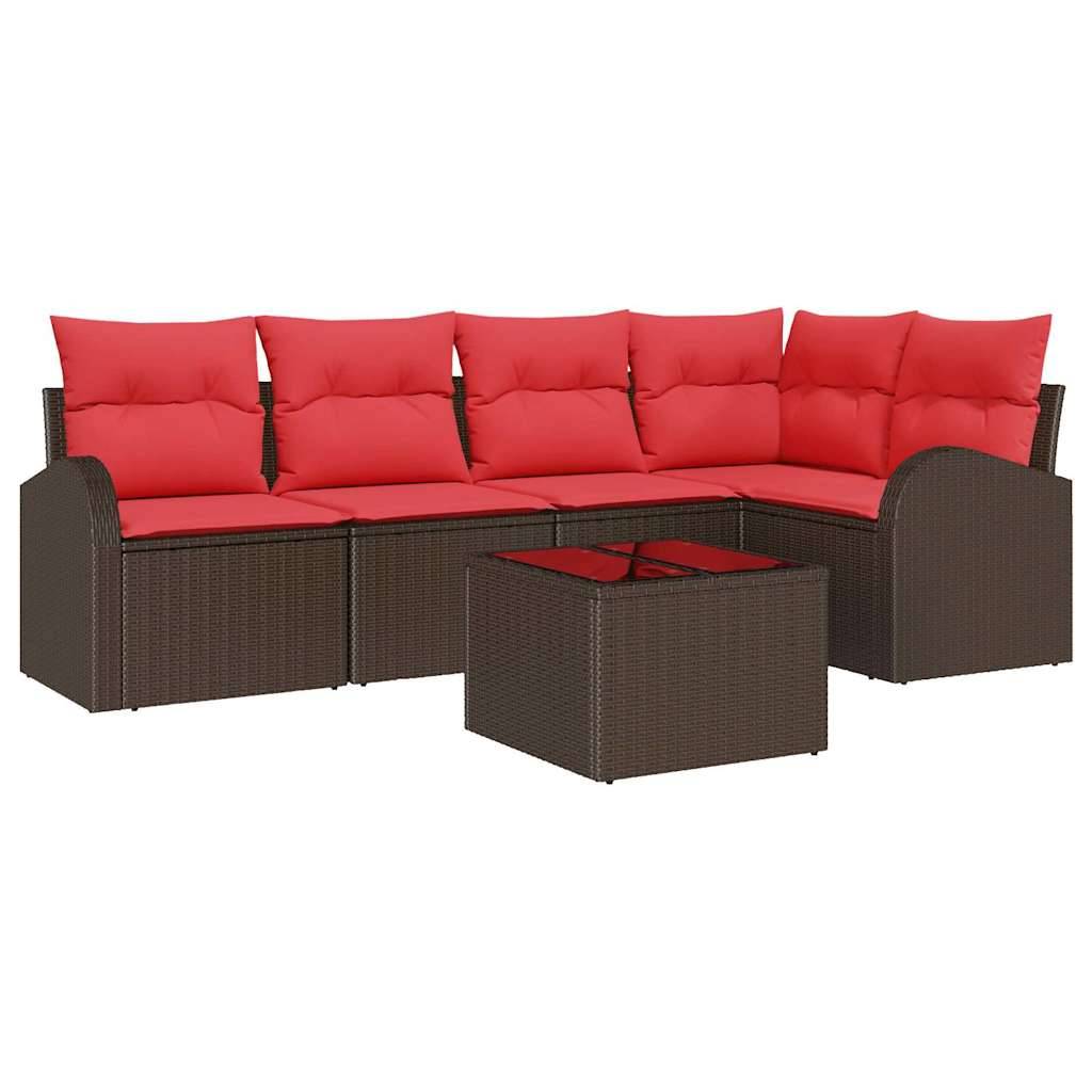 vidaXL Gartensofa-set mit Kissen 6 pcs Braun und Rot Poly-Rattan