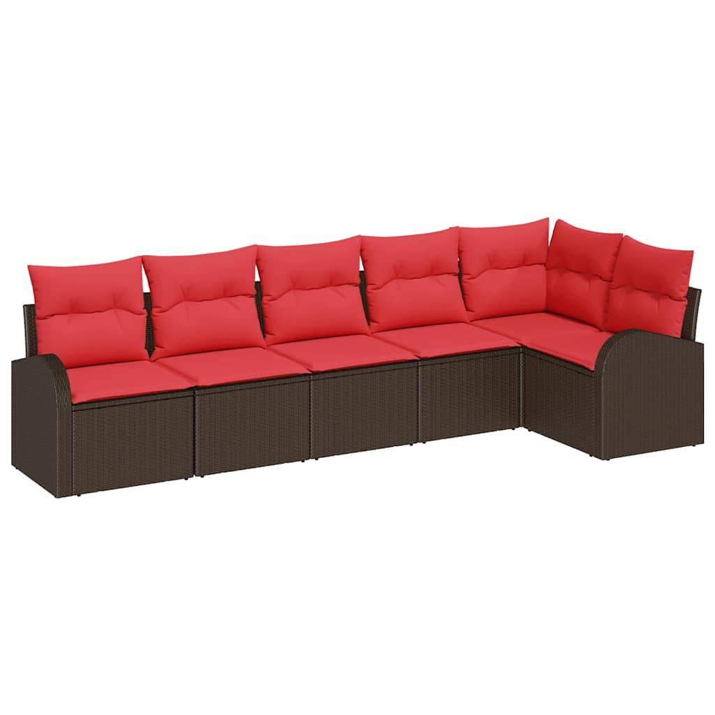 vidaXL Gartensofa-set mit Kissen 6 pcs Braun und Rot Poly-Rattan
