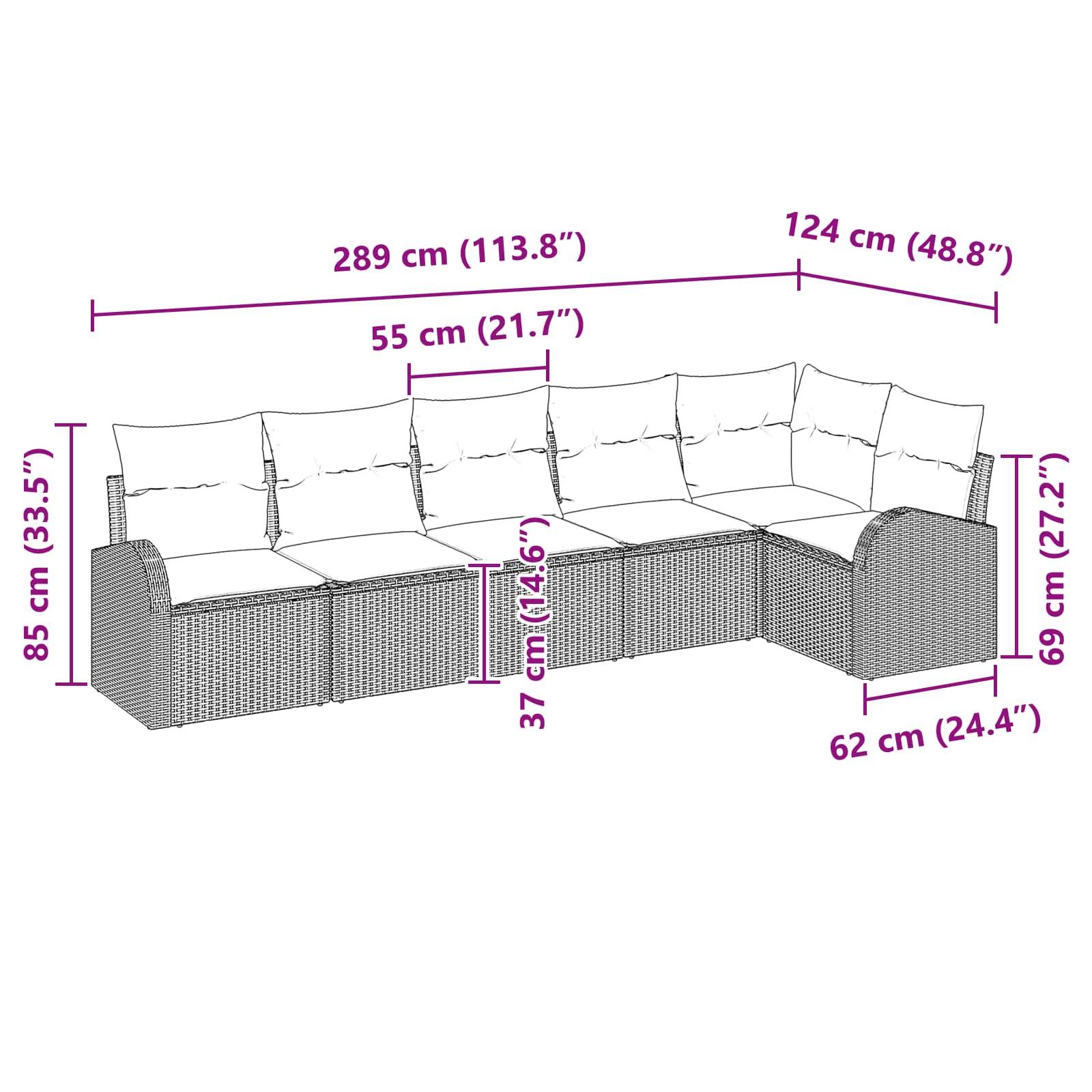vidaXL Gartensofa-set mit Kissen 6 pcs Braun und Rot Poly-Rattan