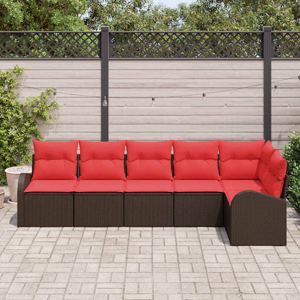 vidaXL Gartensofa-set mit Kissen 6 pcs Braun und Rot Poly-Rattan