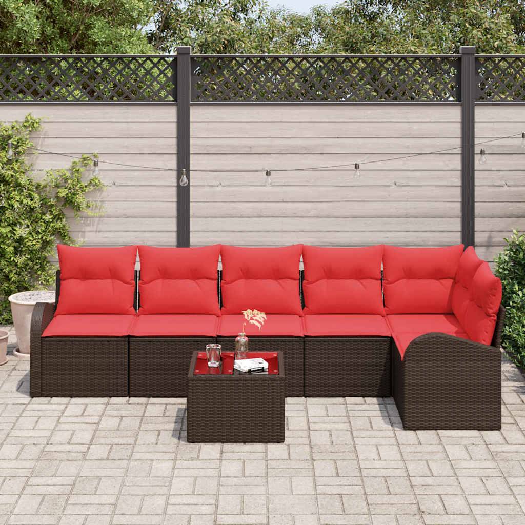 vidaXL Gartensofa-set mit Kissen 7 pcs Braun und Rot Poly-Rattan