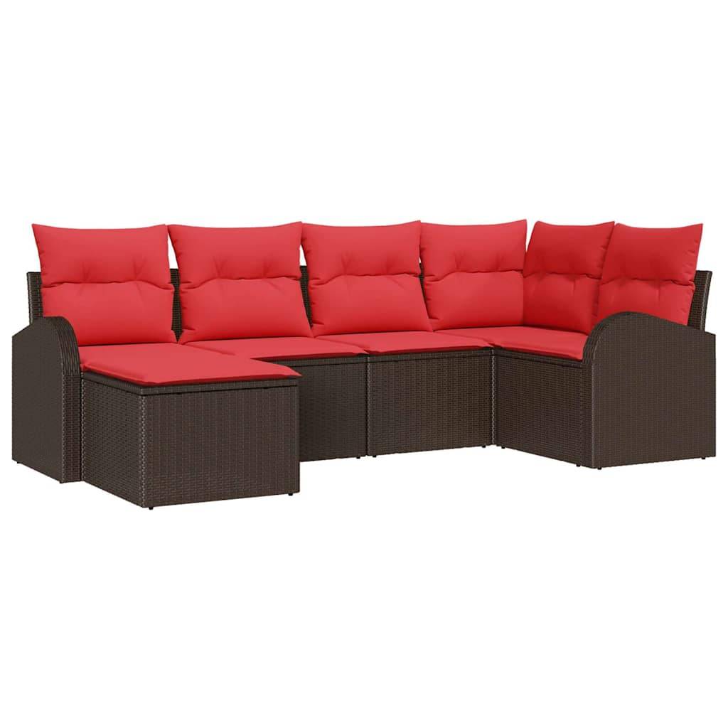 vidaXL Sofa Set mit Kissen 6 pcs Braun und Rot Poly-Rattan