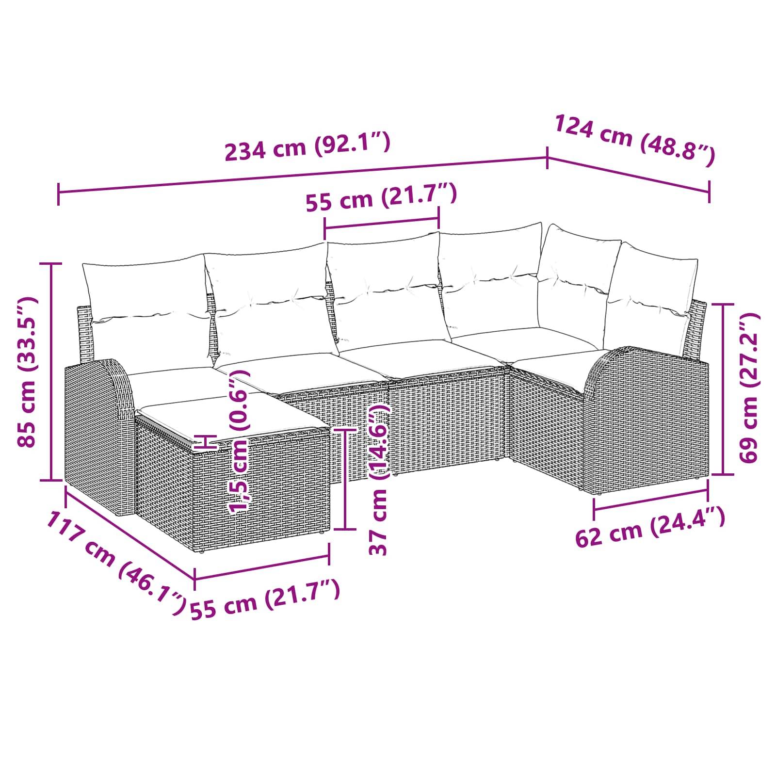 vidaXL Sofa Set mit Kissen 6 pcs Schwarz und Türkis Poly-Rattan