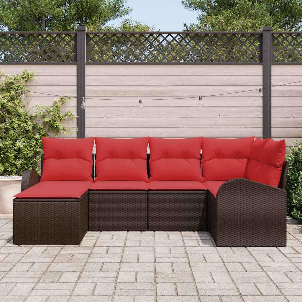 vidaXL Sofa Set mit Kissen 6 pcs Braun und Rot Poly-Rattan