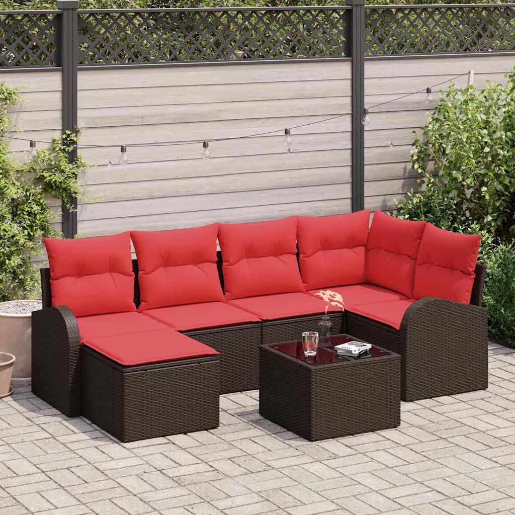 vidaXL Gartensofa-set mit Kissen 7 pcs Braun Poly Rattan