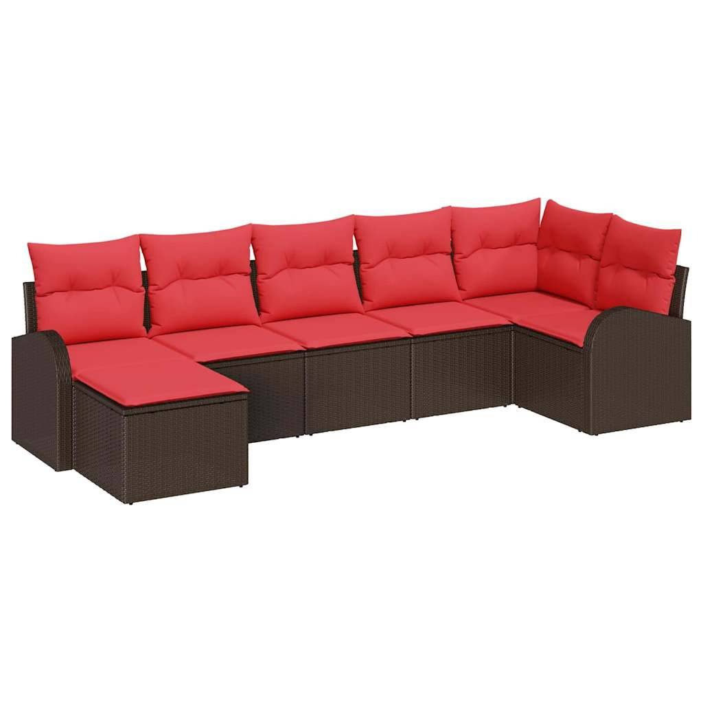 vidaXL Sofa Set mit Kissen 7 pcs Braun und Rot Poly-Rattan