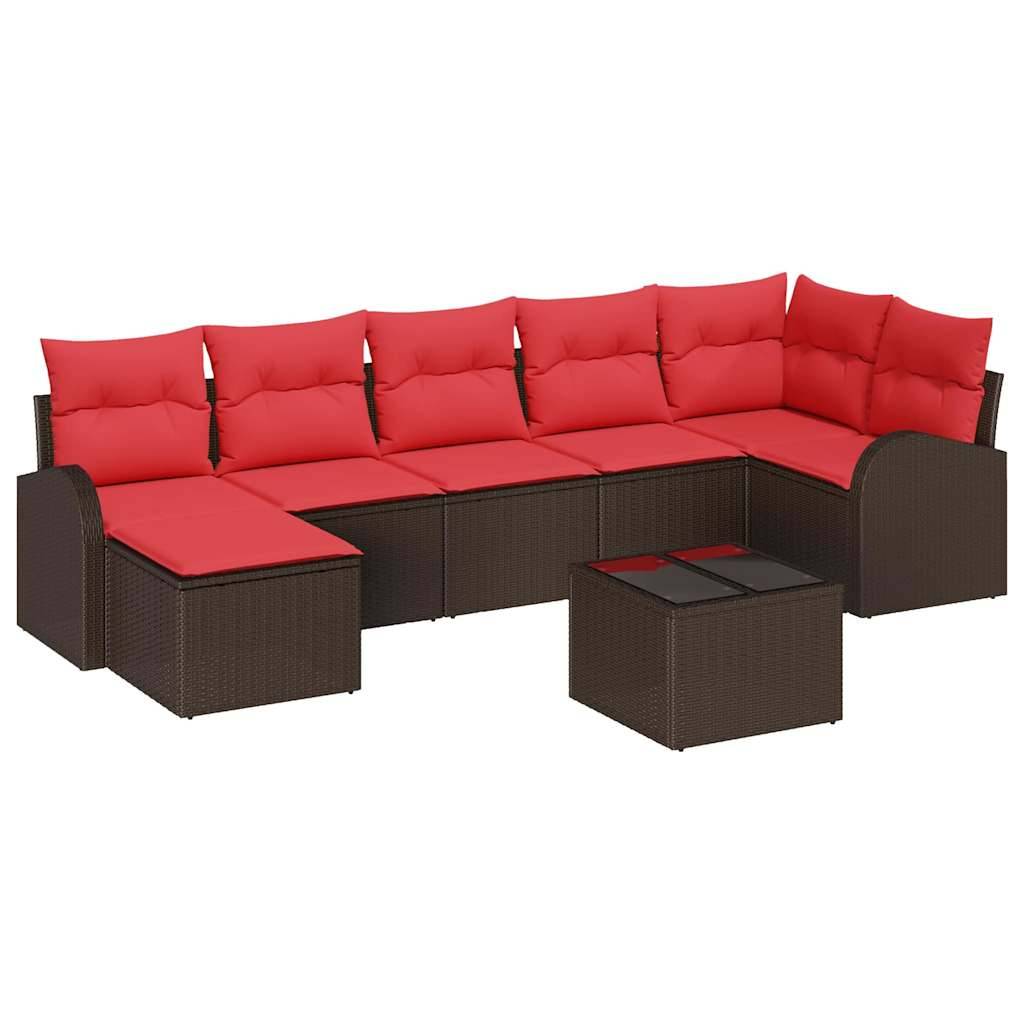 vidaXL Sofa Set mit Kissen 8 pcs Braun und Rot Poly-Rattan