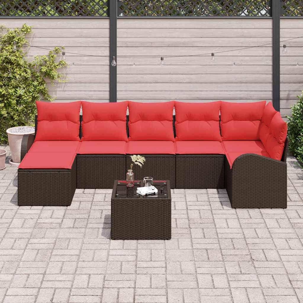 vidaXL Sofa Set mit Kissen 8 pcs Braun und Rot Poly-Rattan