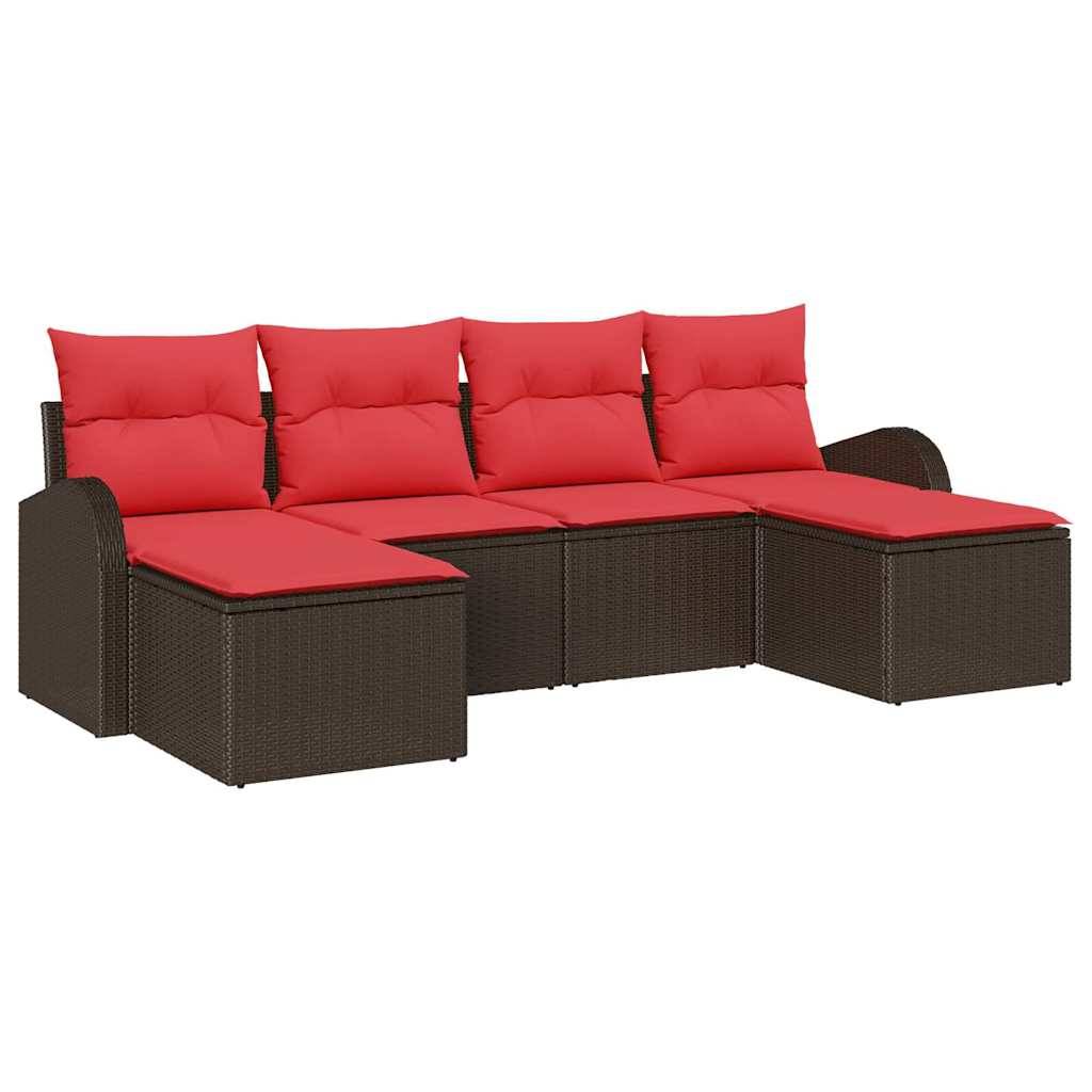 vidaXL Gartensofa-set mit Kissen 6 pcs Braun Poly Rattan