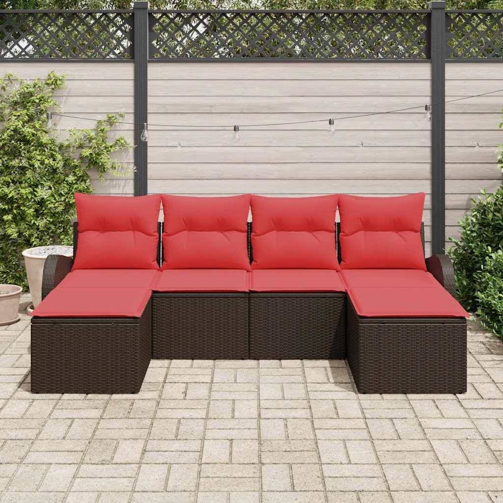 vidaXL Gartensofa-set mit Kissen 6 pcs Braun Poly Rattan