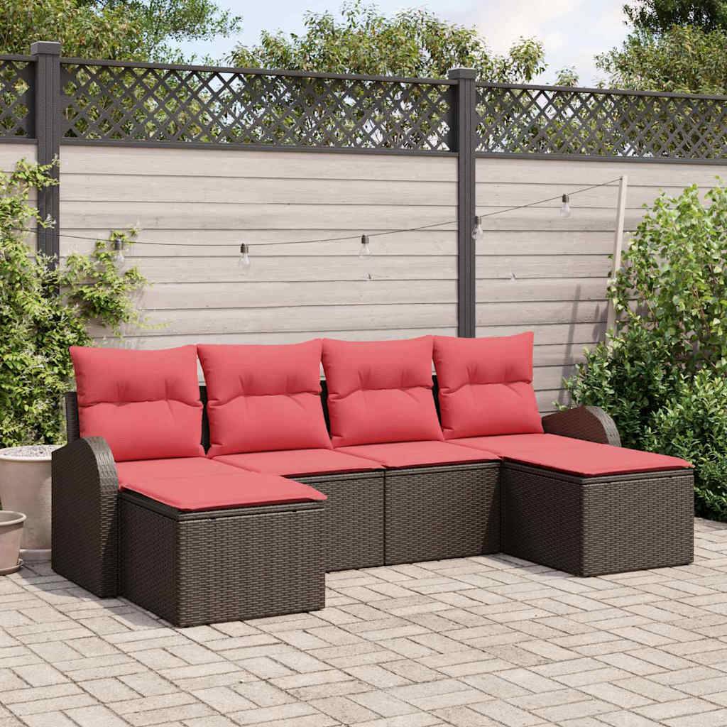 vidaXL Gartensofa-set mit Kissen 6 pcs Braun Poly Rattan