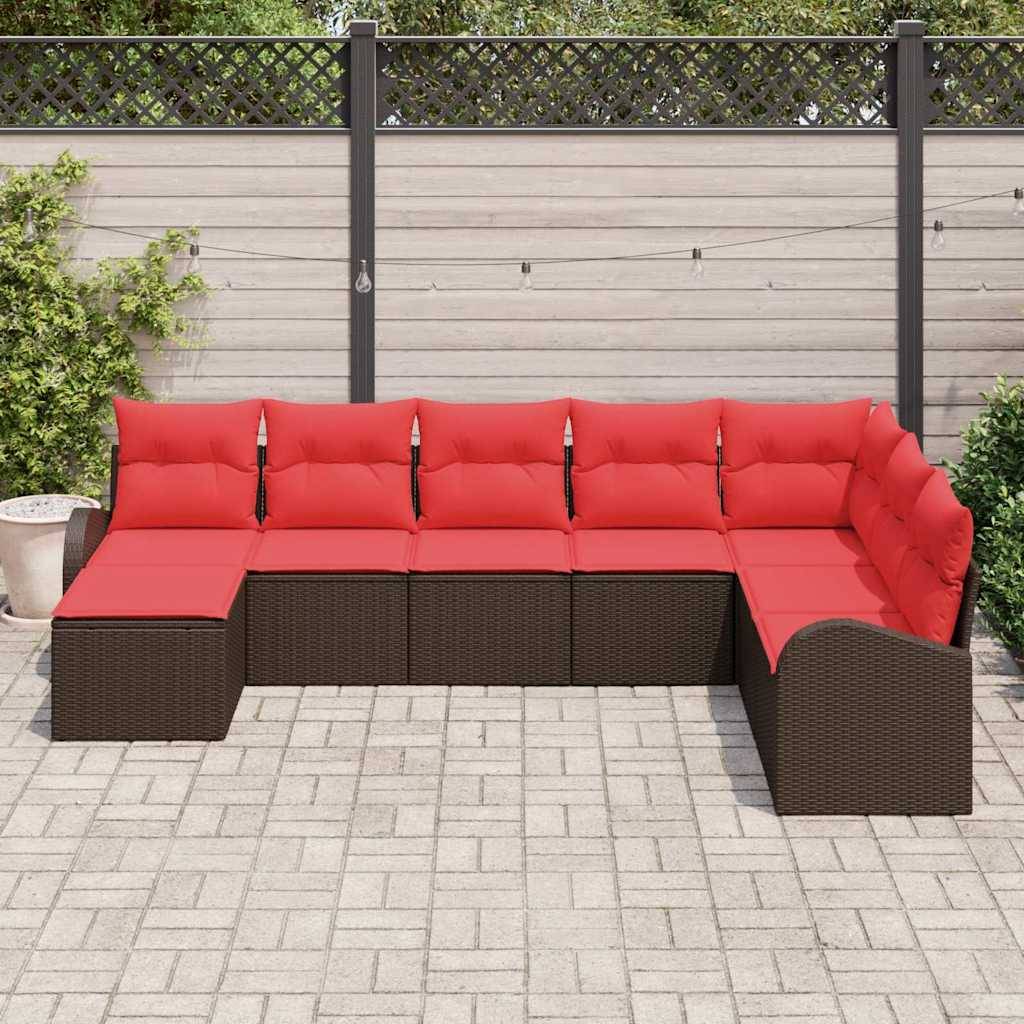 vidaXL Sofa Set mit Kissen 8 pcs Braun und Rot Poly-Rattan