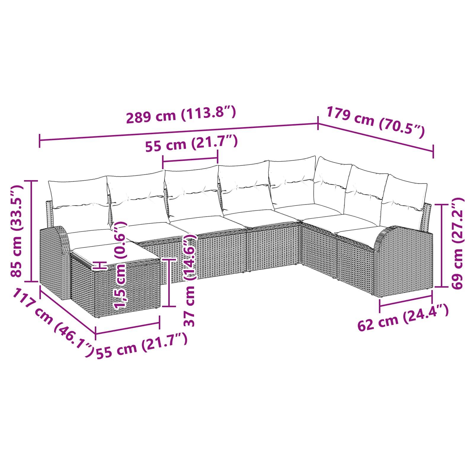 vidaXL Sofa Set mit Kissen 8 pcs Braun und Rot Poly-Rattan