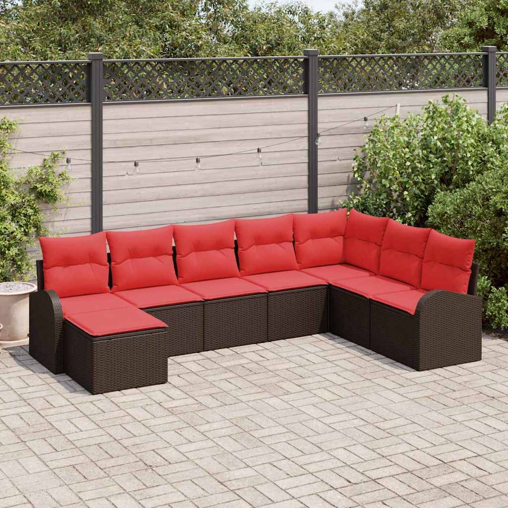vidaXL Sofa Set mit Kissen 8 pcs Braun und Rot Poly-Rattan