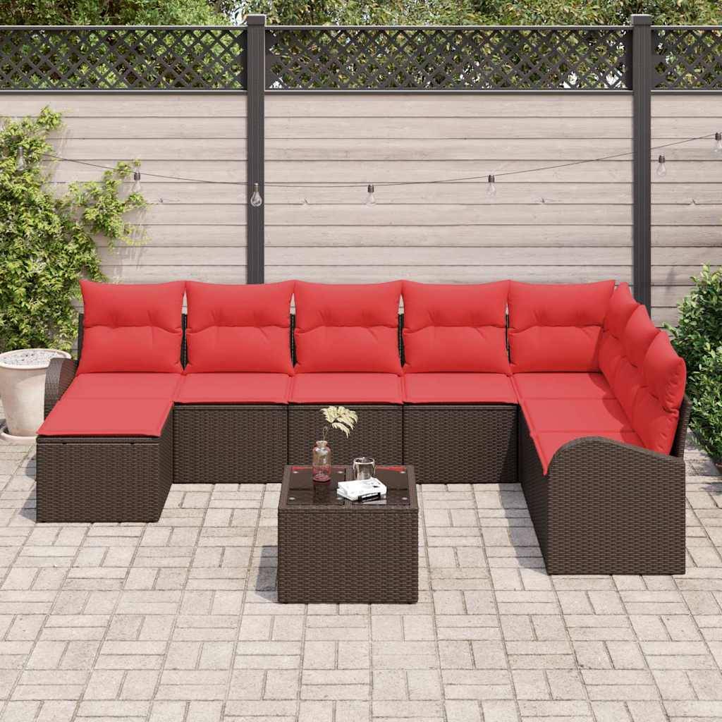 vidaXL Gartensofa-set mit Kissen 9 pcs Braun Poly Rattan