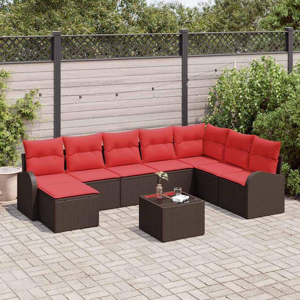 vidaXL Gartensofa-set mit Kissen 9 pcs Braun Poly Rattan