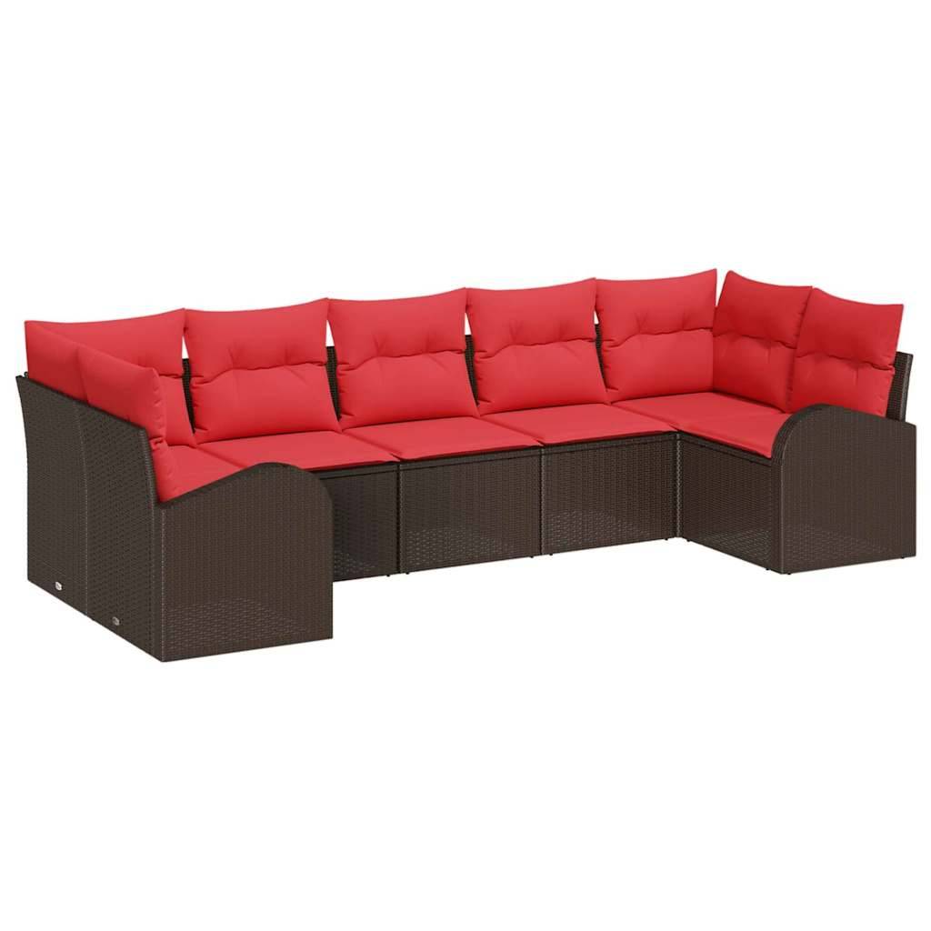 vidaXL Gartensofa-set mit Kissen 7 pcs Braun und Rot Poly-Rattan