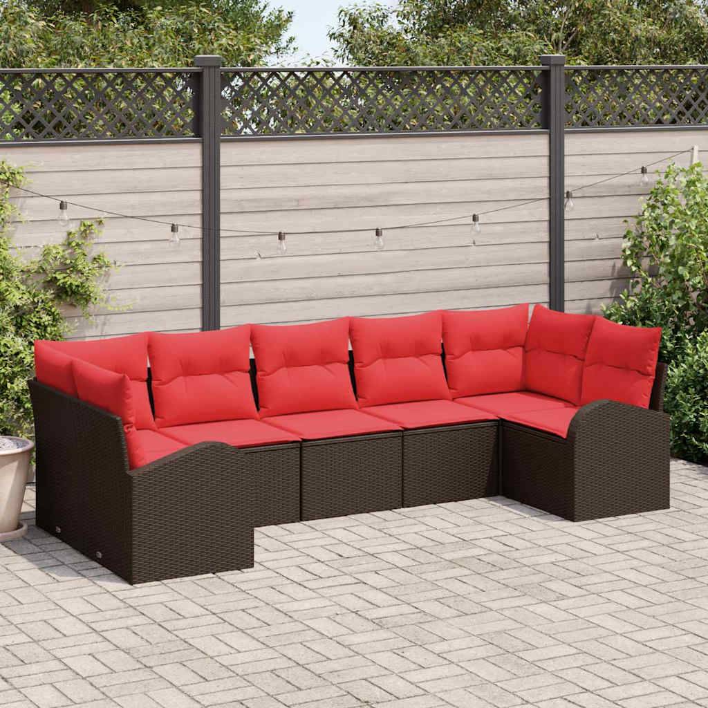 vidaXL Gartensofa-set mit Kissen 7 pcs Braun und Rot Poly-Rattan