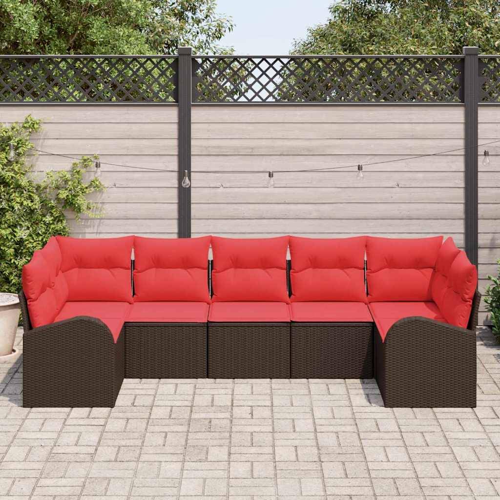 vidaXL Gartensofa-set mit Kissen 7 pcs Braun und Rot Poly-Rattan