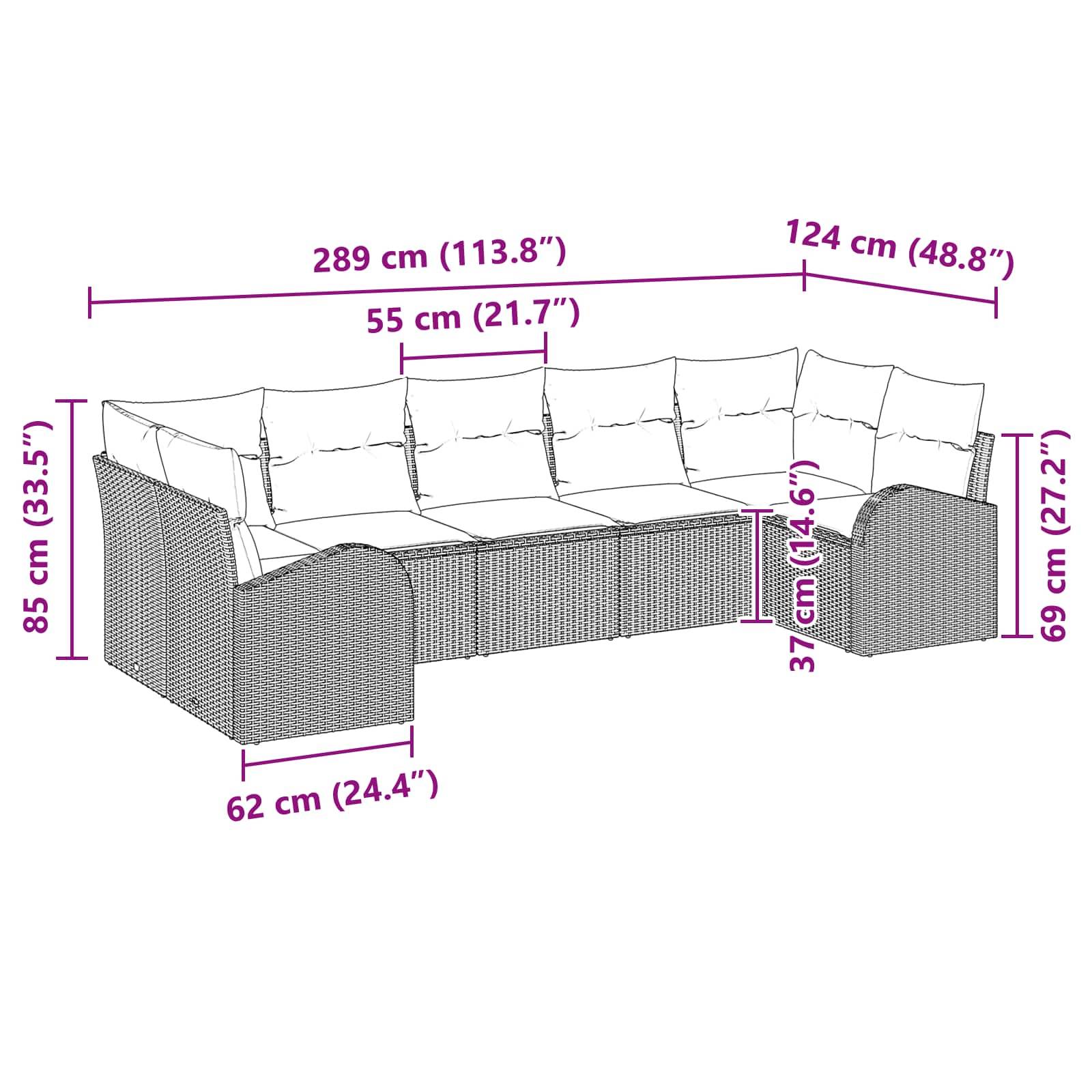 vidaXL Gartensofa-set mit Kissen 7 pcs Braun und Rot Poly-Rattan