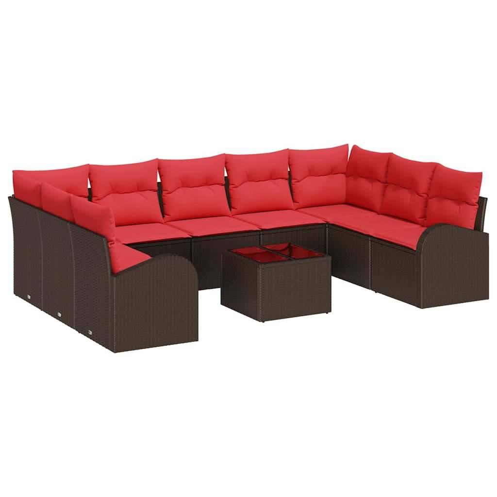 vidaXL Sofa Set mit Kissen 10 pcs Braun Poly Rattan