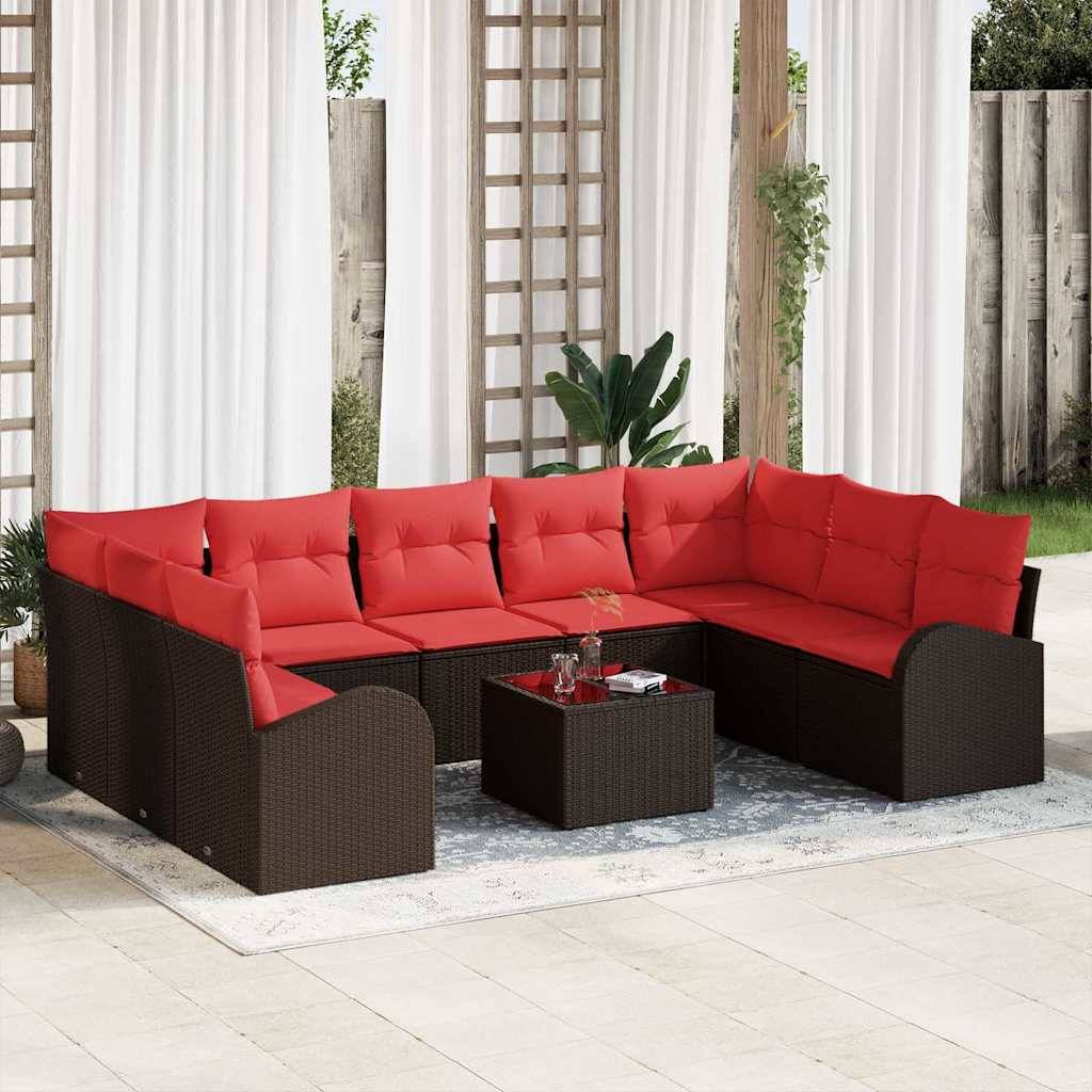vidaXL Sofa Set mit Kissen 10 pcs Braun Poly Rattan
