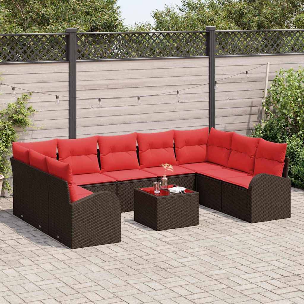 vidaXL Sofa Set mit Kissen 10 pcs Braun Poly Rattan