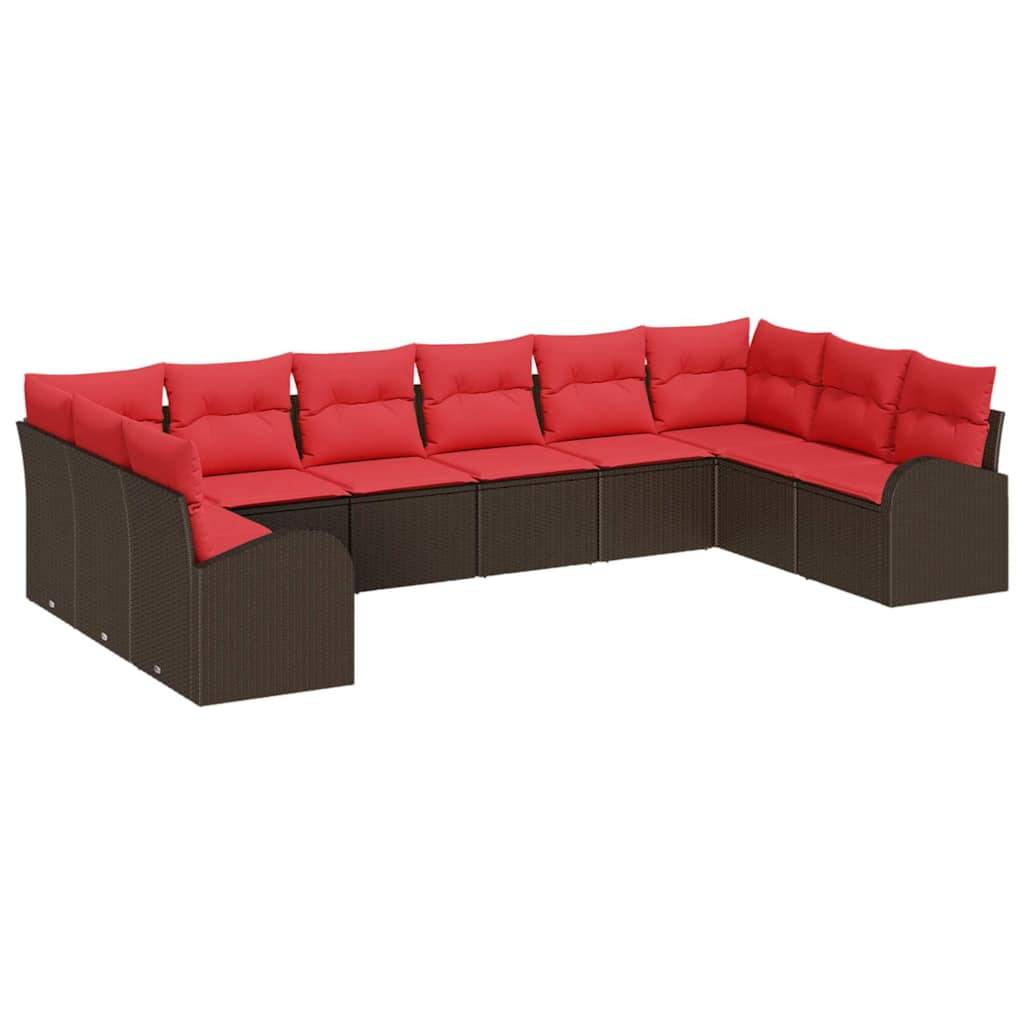 vidaXL Sofa Set mit Kissen 10 pcs Braun Poly Rattan