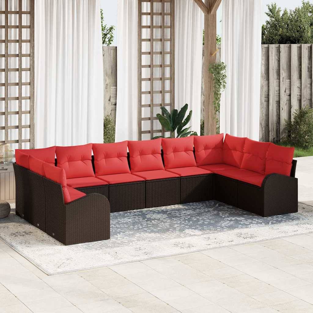vidaXL Sofa Set mit Kissen 10 pcs Braun Poly Rattan