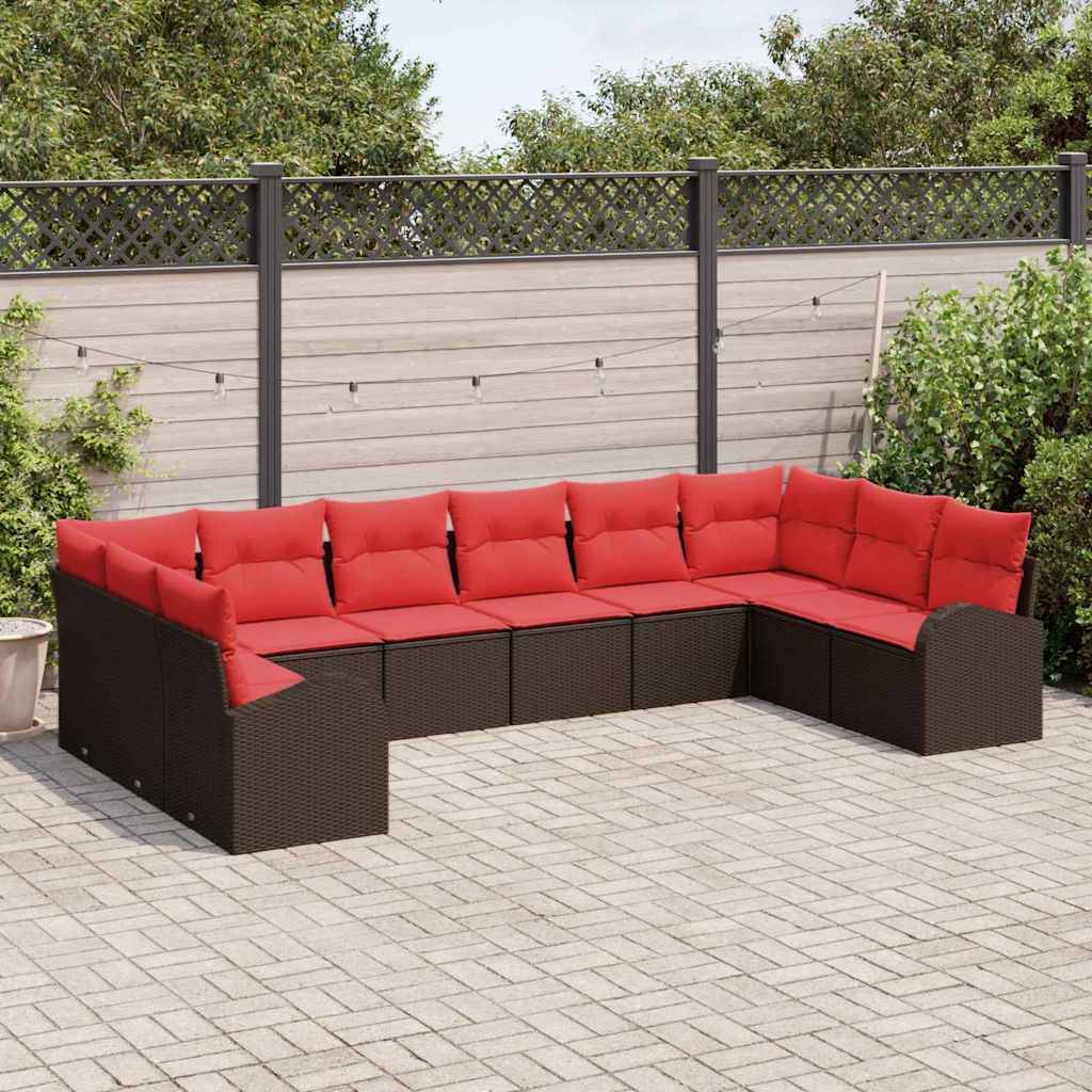 vidaXL Sofa Set mit Kissen 10 pcs Braun Poly Rattan