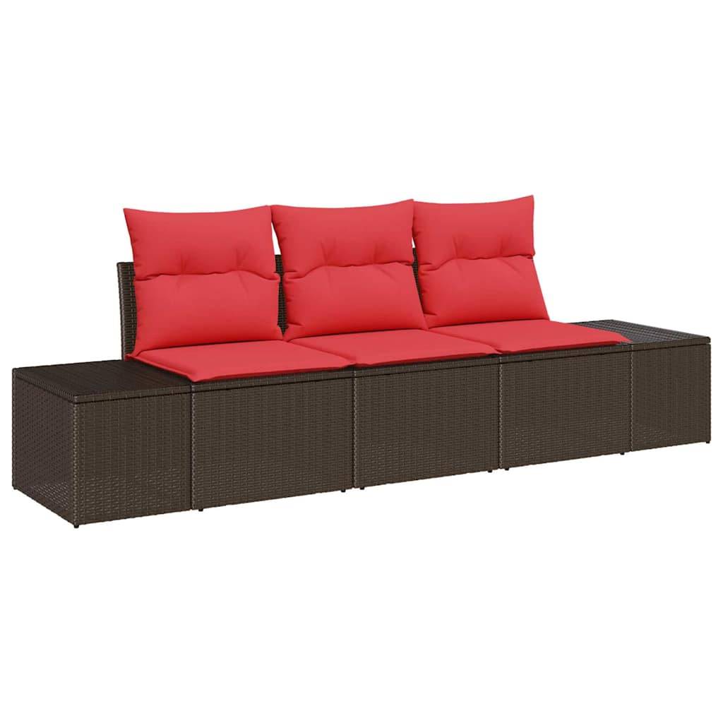 vidaXL Sofa Set mit Kissen 3 pcs Braun Poly-Rattan