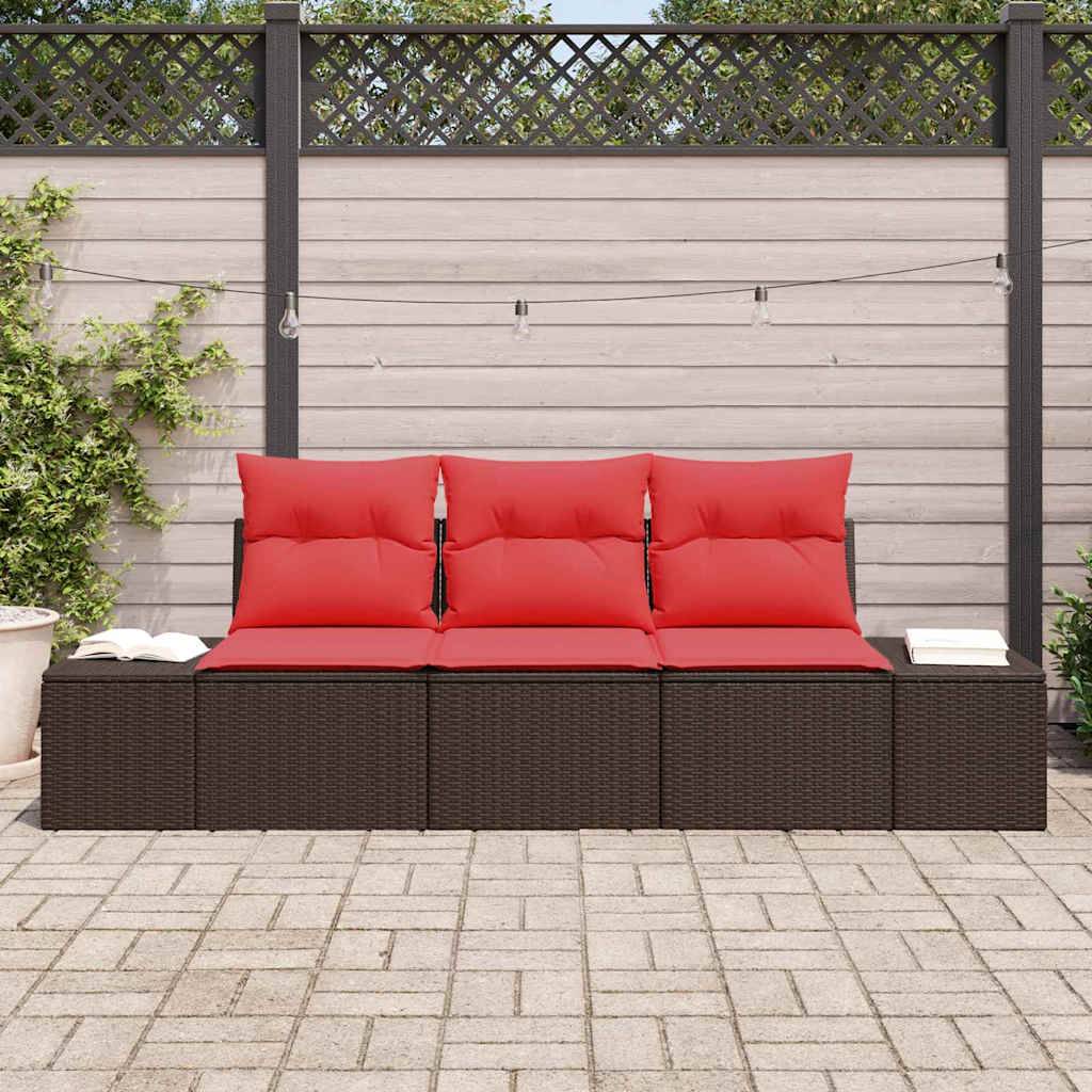 vidaXL Sofa Set mit Kissen 3 pcs Braun Poly-Rattan