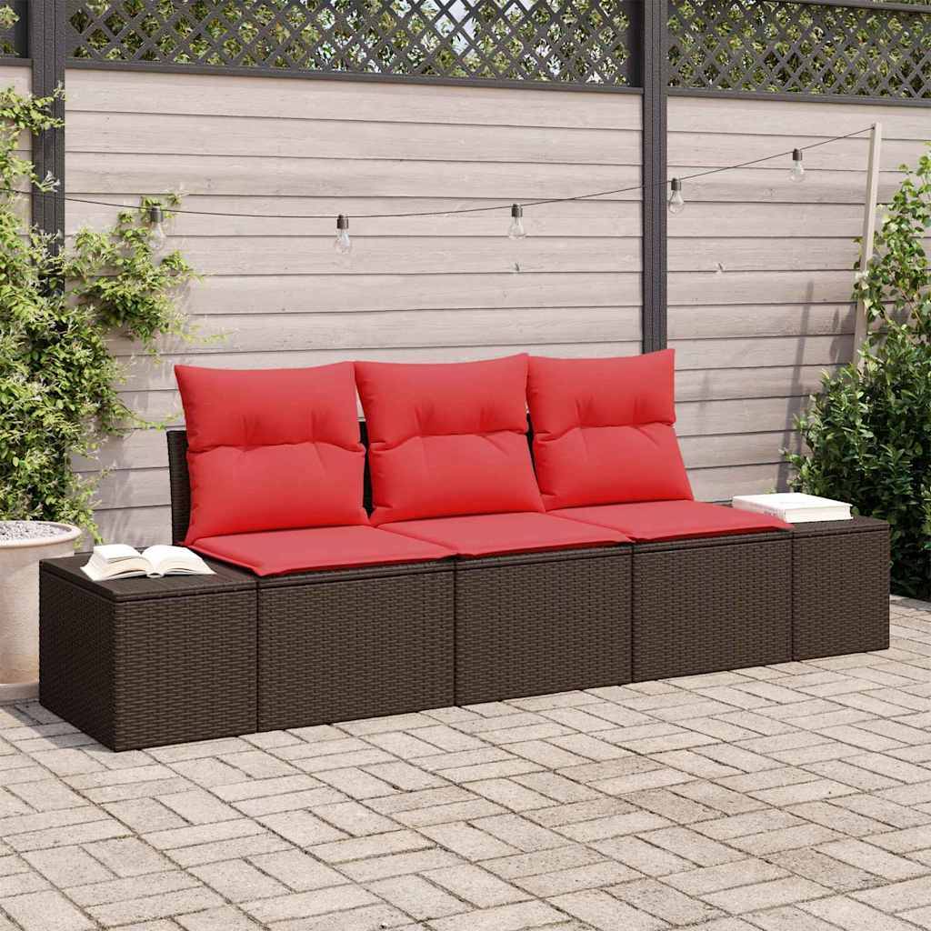 vidaXL Sofa Set mit Kissen 3 pcs Braun Poly-Rattan