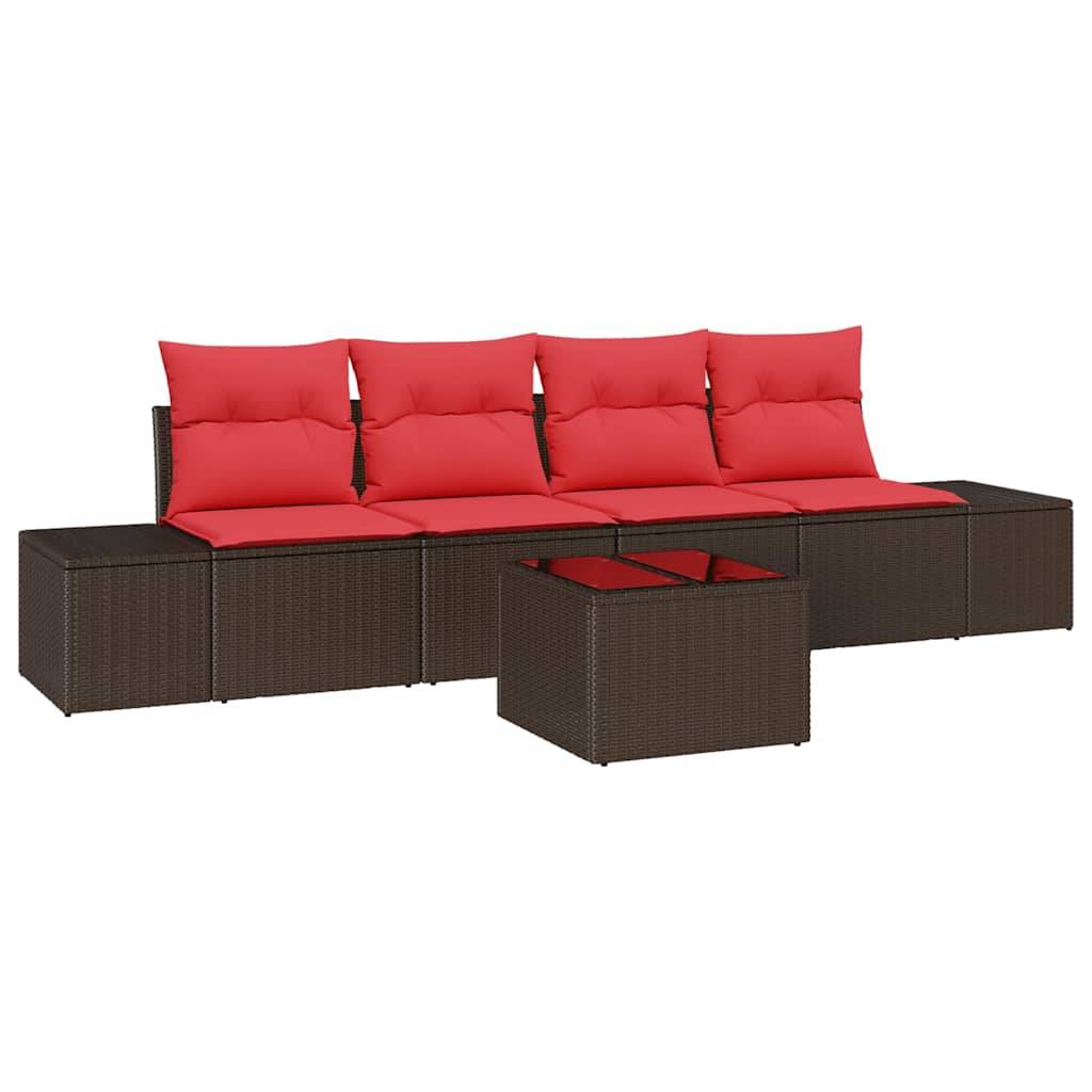 vidaXL Gartensofa-set 5 stk. Beige und Rot Poly-Rattan