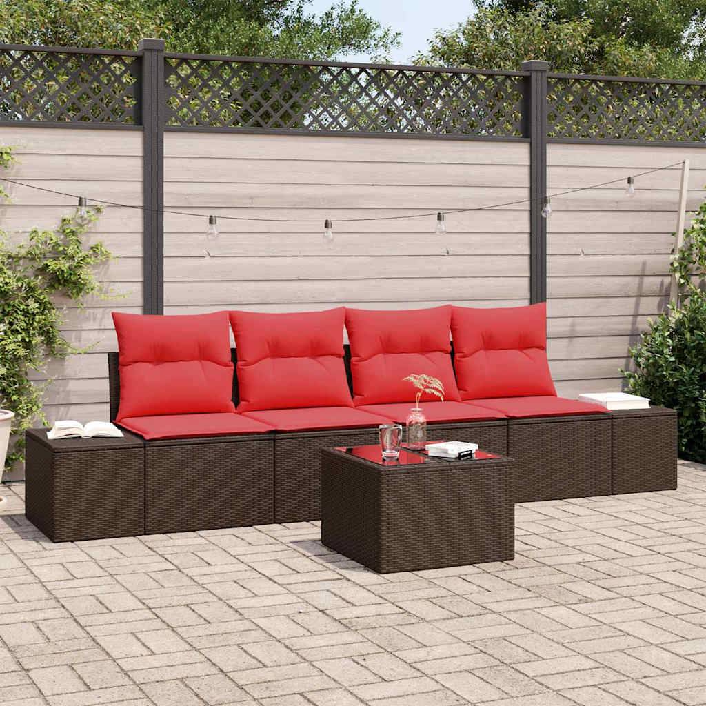 vidaXL Gartensofa-set 5 stk. Beige und Rot Poly-Rattan
