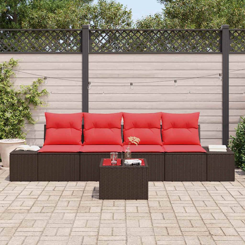 vidaXL Sofa Set mit Kissen 5 pcs Braun Poly-Rattan