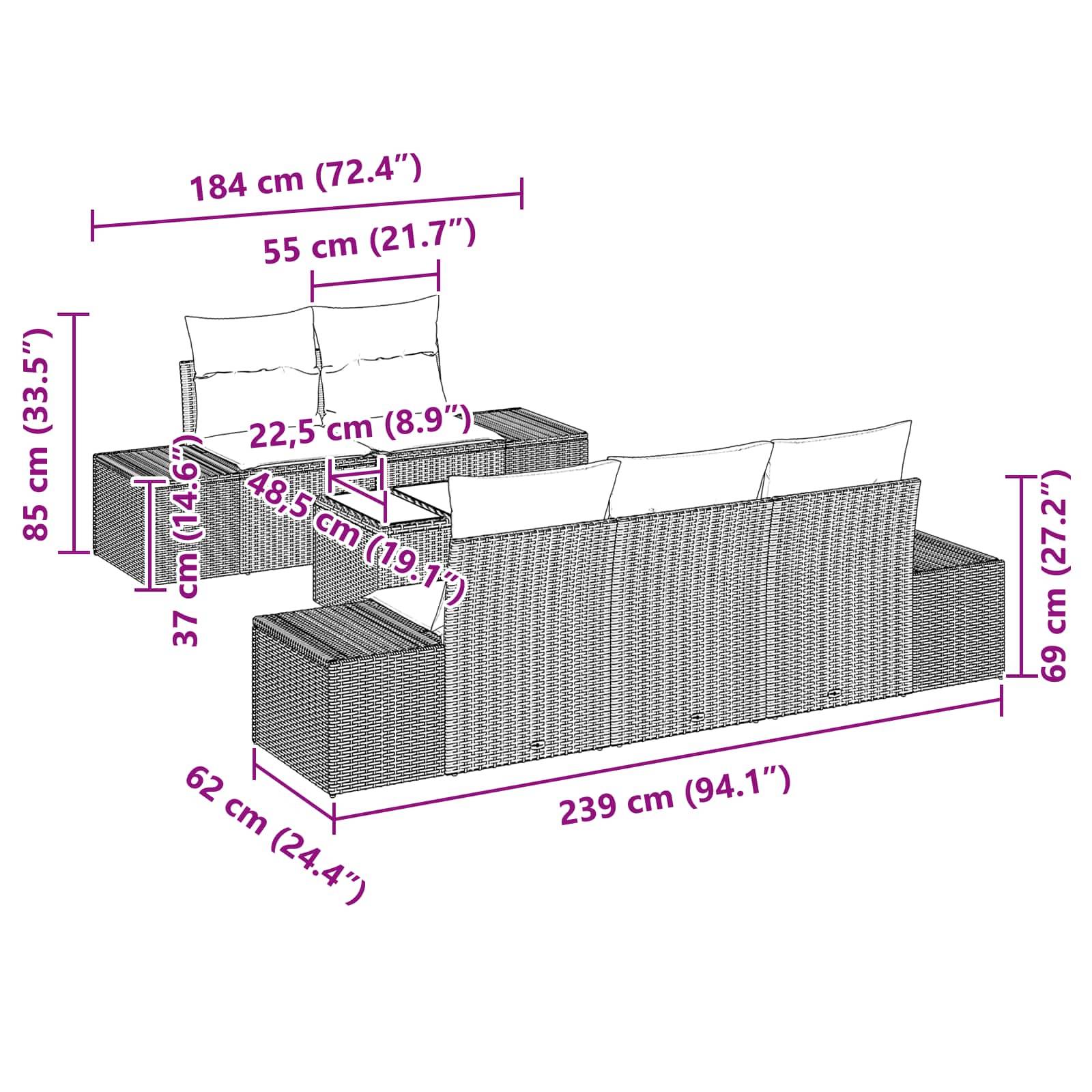 vidaXL Garten-Sofa-Set 6 stk. Schwarz und Türkis Poly-Rattan