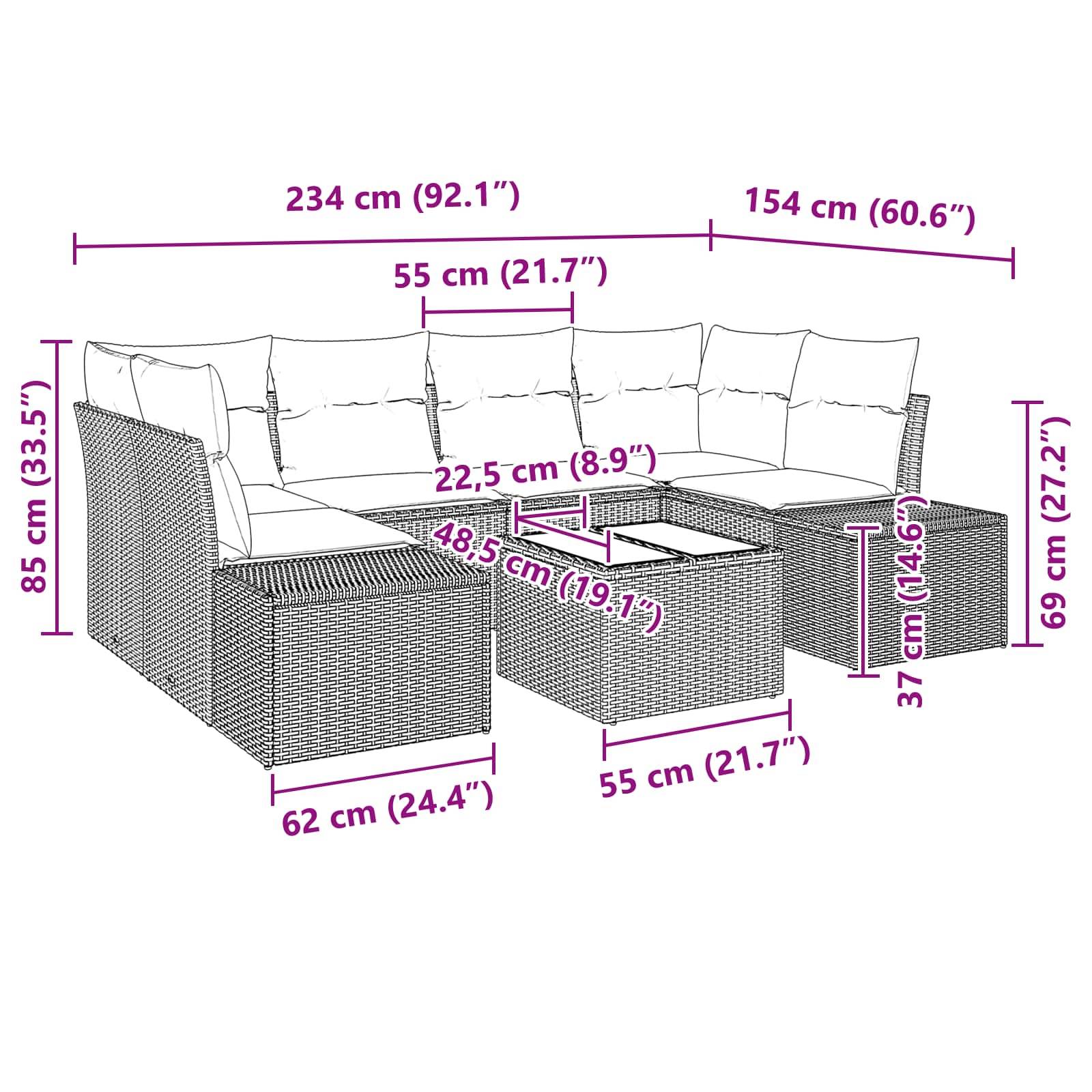 vidaXL Garten-Sofa-Set 8 stk. Beige und Rot Poly-Rattan