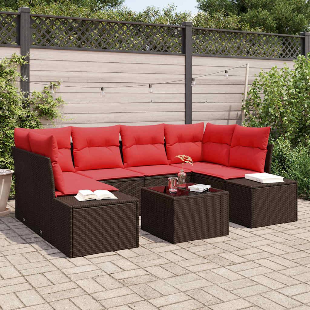 vidaXL Garten-Sofa-Set 8 stk. Beige und Rot Poly-Rattan